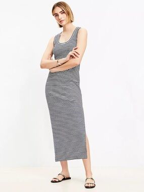 Loft Striped Ribbed Tank Midi Dress - Black/White